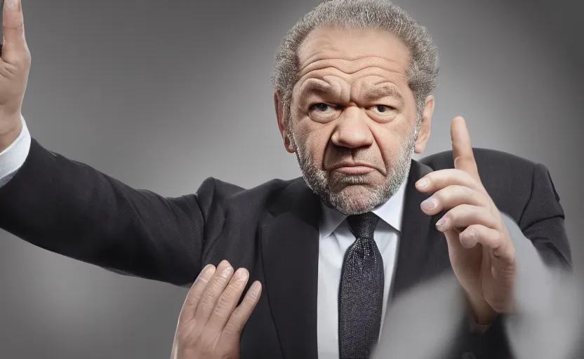 Prompt: alan sugar farting into someones hand, dream sequence. the apprentice, hyperdetailed, 8 k