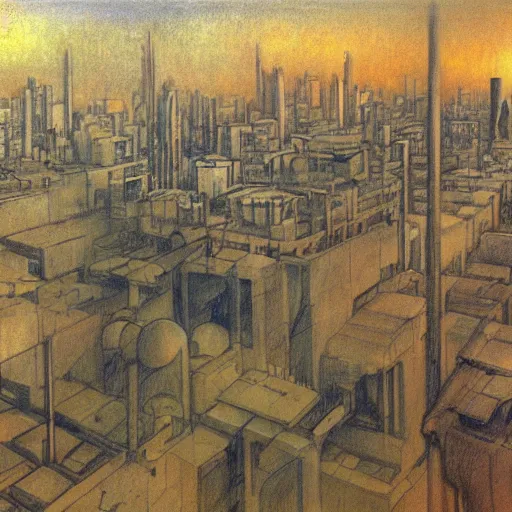 Image similar to a drawing of tel aviv, concept art by mikalojus konstantinas ciurlionis, pixiv, vorticism, concept art, dystopian art, official art