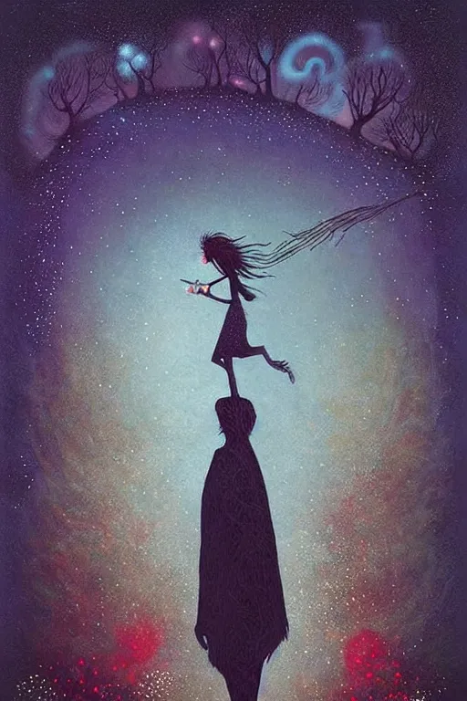 Prompt: surreal neil gaiman's sandman, nostalgia for a fairytale, magic realism, mysterious, vivid colors, by andy kehoe, amanda clarke