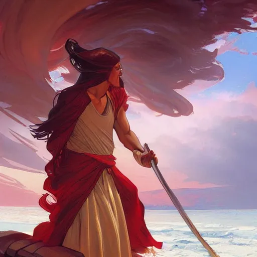 Prompt: Moses opening the Red sea, highly detailed, digital painting, artstation, concept art, sharp focus, illustration, art by artgerm and greg rutkowski and alphonse mucha