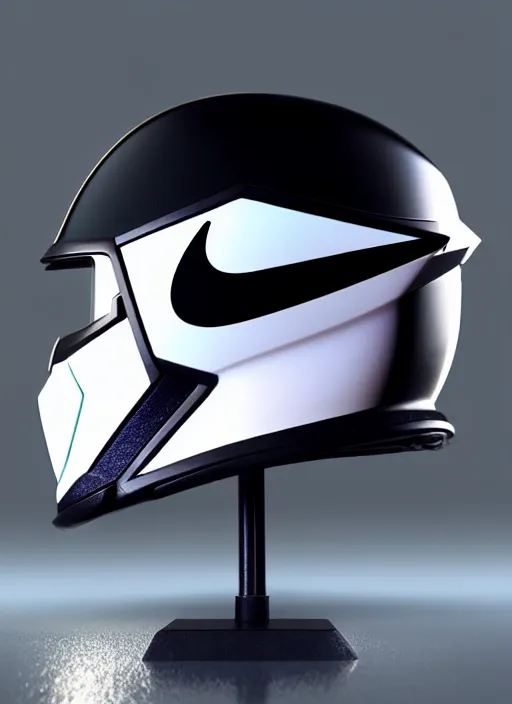 Prompt: ultra realistic product photo of nike branded gundam helmet, highly detailed, HUD face, deep black background, octane render, vray, shimmering, glossy, Fvckrender, geomerty, prism highlights, C4D, ray tracing reflections, diffraction grading, lumen reflections, golden ratio, hyper realistic, incandescent, rule of thirds