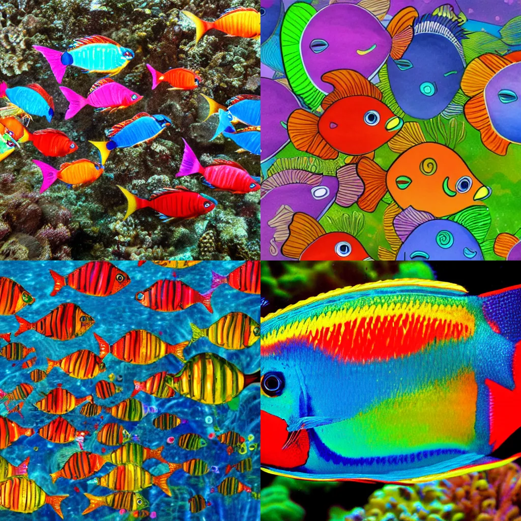 Prompt: many rainbow-fish