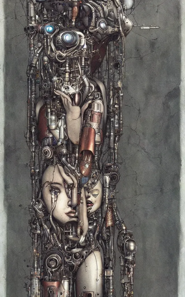 Prompt: futurist cyborg maiden, perfect future, award winning art by santiago caruso, iridescent color palette