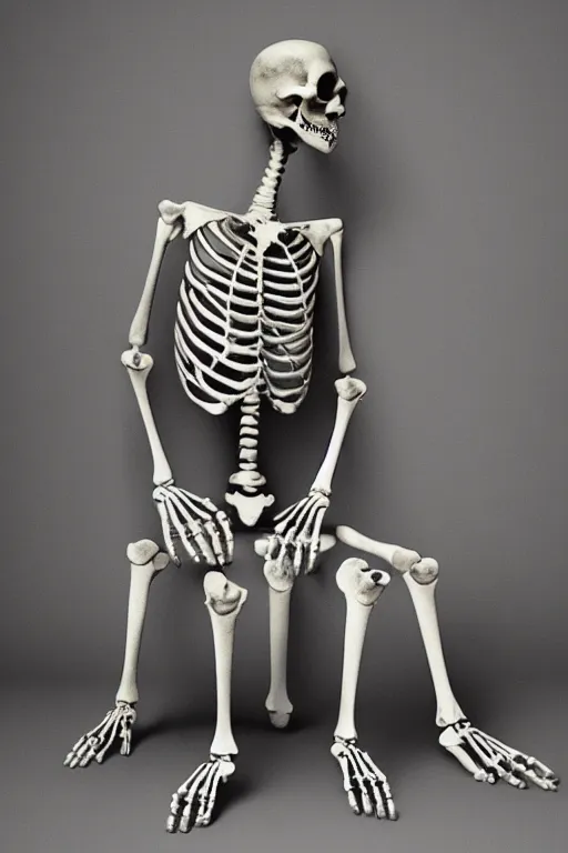 Prompt: The skeleton sits on a chair, in the style of Vince Locke