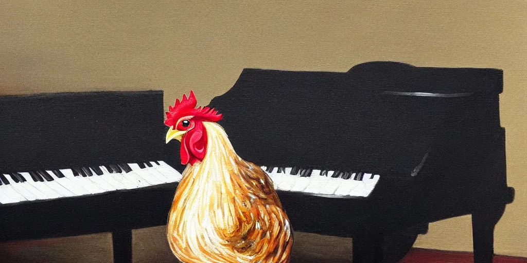 Prompt: detailed painting of a chicken playing the piano