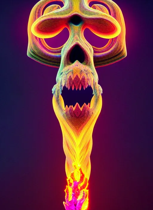 Prompt: 3 d totem portrait, sigma 5 0 0 mm f / 5. beautiful intricate highly detailed quetzalcoatl skull and feathers. bioluminescent, plasma, lava, ice, water, wind, creature, thunderstorm! artwork by tooth wu and wlop and beeple and greg rutkowski, 8 k trending on artstation,