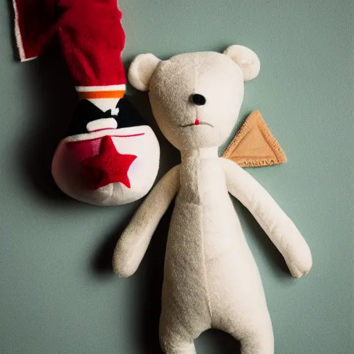 Image similar to A homemade plushie, representing Ed Harris, studio lighting, F 1.4 Kodak Portra