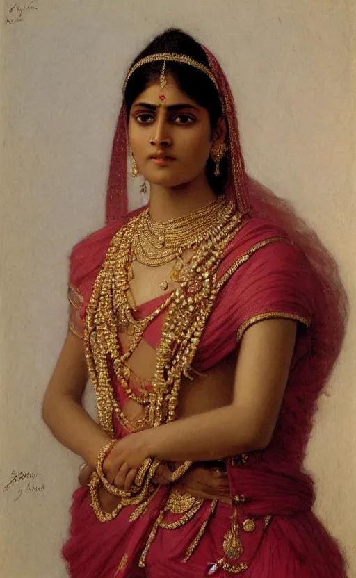 Prompt: portrait of a wealthy indian primcess, highly detailed, concept art, intricate, sharp focus, einar jonsson and bouguereau