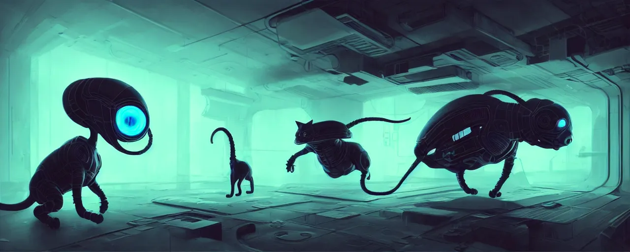 Image similar to duotone noir scifi concept dynamic illustration of 3 d mesh of alien cat inside box floating zero gravity glowing 3 d mesh portals futuristic, glowing eyes, octane render, surreal atmosphere, volumetric lighting. accidental renaissance. by sachin teng and sergey kolesov and ruan jia and heng z. graffiti art, scifi, fantasy, hyper detailed. trending on artstation