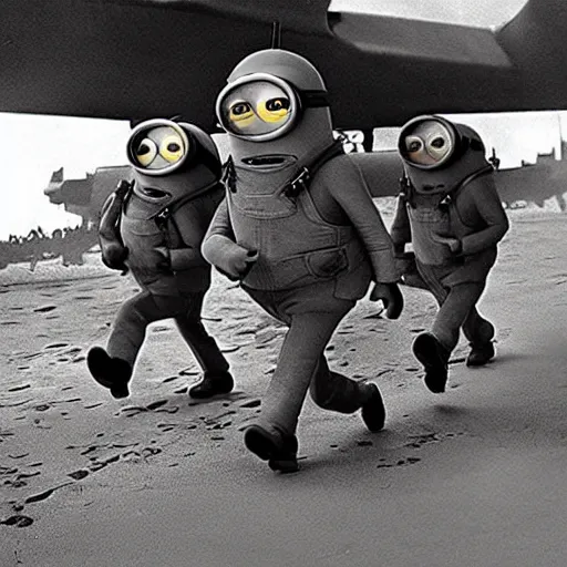 Image similar to “minions landing on D-Day, 4k, award winning”