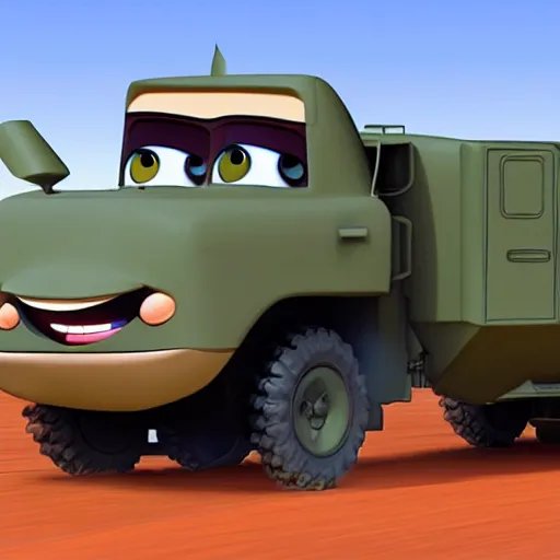 Prompt: HIMARS with missile, Pixar, Cars cartoon, detailed