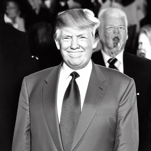 Image similar to 3 5 mm photograph of donald trump with male pattern baldness and no teeth