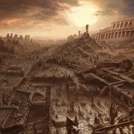 Image similar to barbarian sack of Rome, last day on earth, dynamic lighting, cinematic, establishing shot, extremely high detail, shining, photo realistic, cinematic lighting, intricate line drawings, 8k resolution