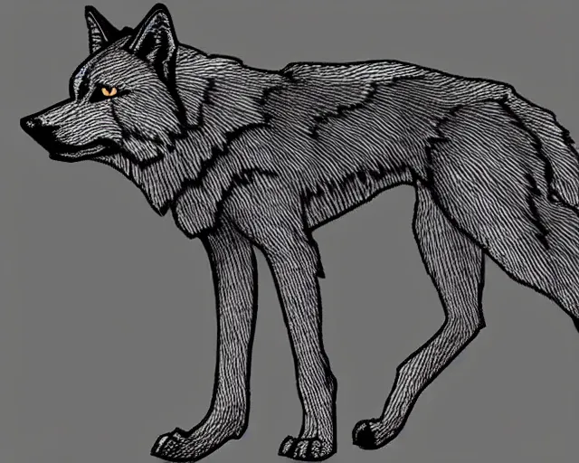 Image similar to professional digital art of a full-body outline of a wolf, very simple, proportional, centered, no color, high quality, HD, 8K,