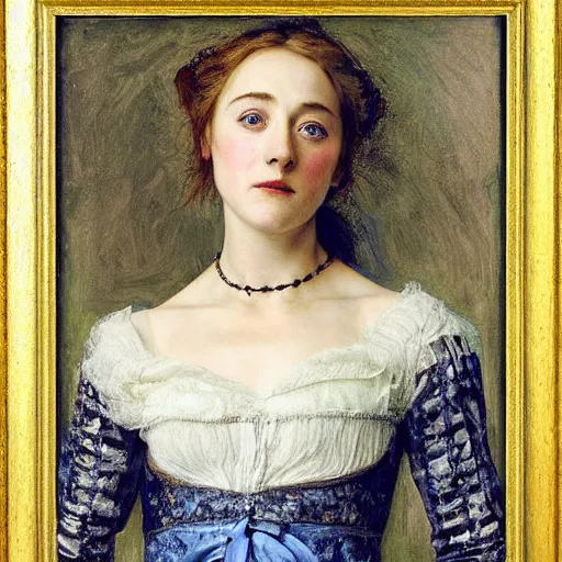 Image similar to a true-to-life portrait of Saoirse Ronan painted by John Everett Millais, real life accurate, Saoirse Ronan actress,