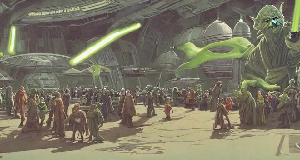 Image similar to Yoda planet star Wars Ralph Macquarrie market scene