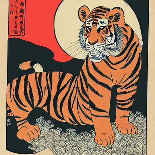 Prompt: tiger , ukiyo-e art