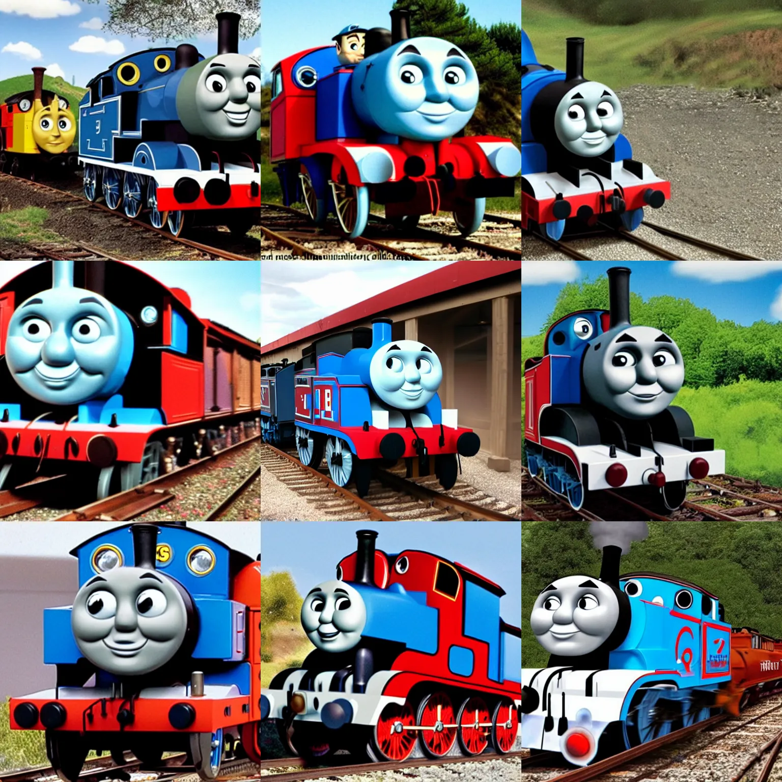 Prompt: photo of thomas the tank engine's very angry face, he is very pissed off