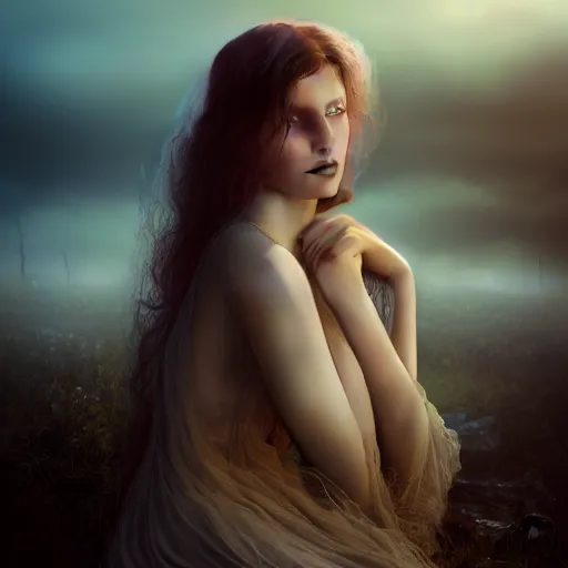 Image similar to photographic portrait of a stunningly beautiful gothic female in soft dreamy light at sunset, contemporary fashion shoot, by edward robert hughes, annie leibovitz and steve mccurry, david lazar, jimmy nelsson, breathtaking, 8 k resolution, extremely detailed, beautiful, establishing shot, artistic, hyperrealistic, beautiful face, octane render