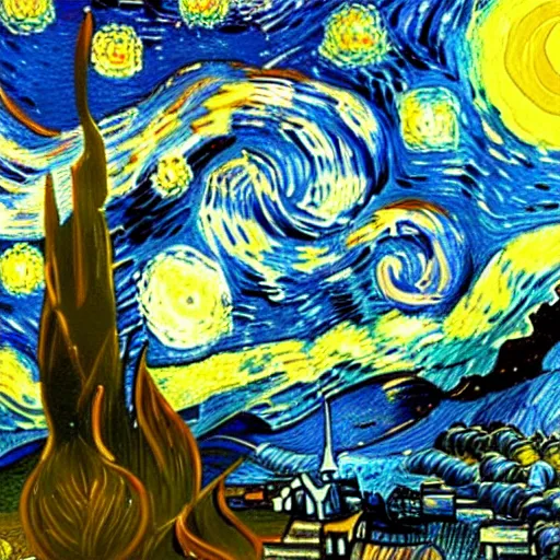 Image similar to Vincent Van Gogh style pointillism painting of a Tatooine sunset