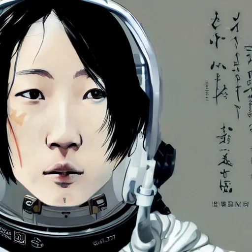 Image similar to portrait of an asian woman as an astronaut character in the style of Death Stranding by Yoji Shinkawa and Ashley Wood