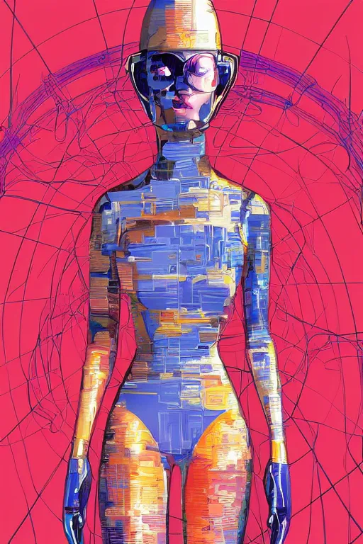 Image similar to cyber portrait fashion model in space artwork by jean giraud