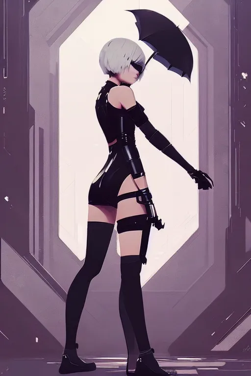 Image similar to a ultradetailed beautiful panting of 2 b from nier automata, by conrad roset, greg rutkowski and makoto shinkai trending on artstation