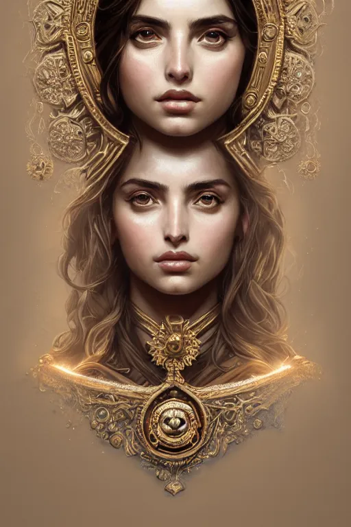 Image similar to highly detailed portrait of ana de armas as an elegant goddess, ornate crown, beautiful symmetrical face, digital painting, artstation, concept art, smooth, clear focus, illustration, greg rutkowski, artgerm, global lighting, detailed and fantasy