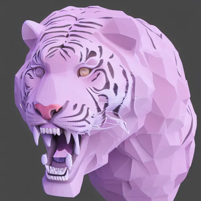 Prompt: 4 k 3 d render of a gigantic tiger made of crystaline rose quartz