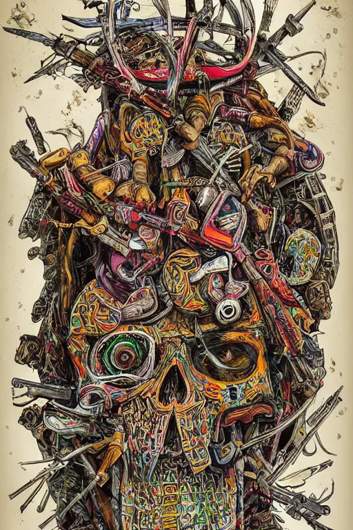 Prompt: taliban anarchy. symmetrical anatomy, very detailed design, complexity of the picture, with pop punk style, colorful, accompanied by body, pure image without duplication, dribble popular, drawn by ilya kushinov and vinicius gud and gustavo zambelli, intricate, ultra high definition, super scale rendered