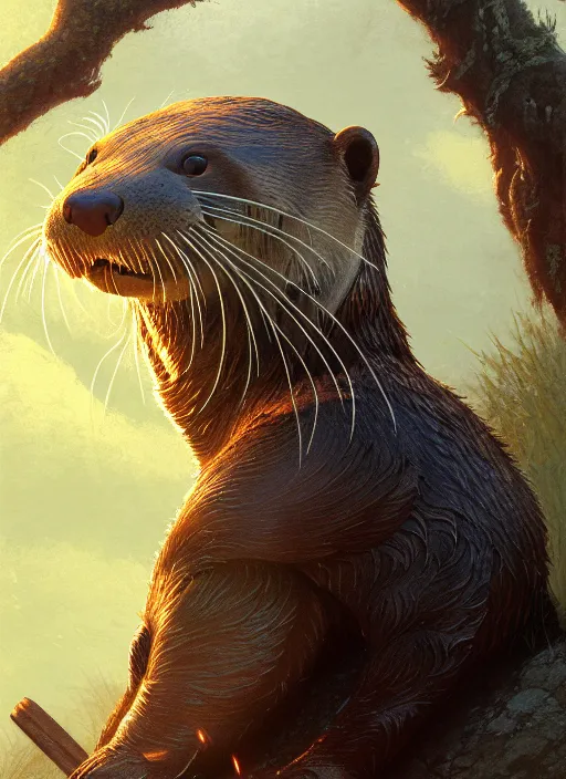 Prompt: a film still portrait of a otter warrior, finely detailed features, cinematic lighting, perfect art, brian jacques redwall woodland, forest, intricate, artstation, trending on pixiv fanbox, painted by brian jacques greg rutkowski, studio ghibli, fantasy, 4 k