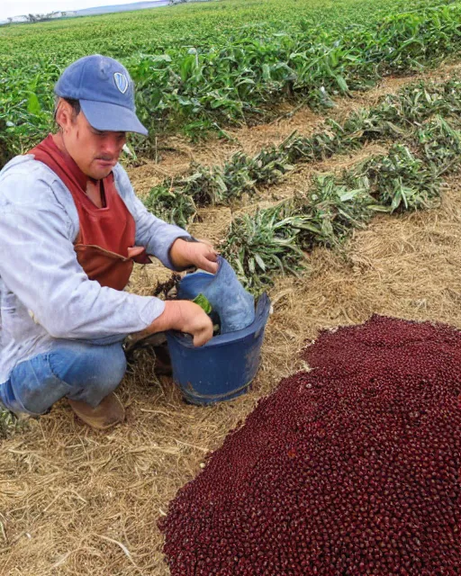 Image similar to farmer picking up carob,