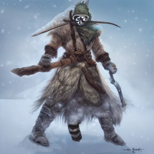 Prompt: “ fantasy snow bandit ‘ icewind dale ’ with mask, bow and quiver on back and left leg, digital portrait by justin sweet, soft focus, highly detailed, cinematic, epic, artstation ”