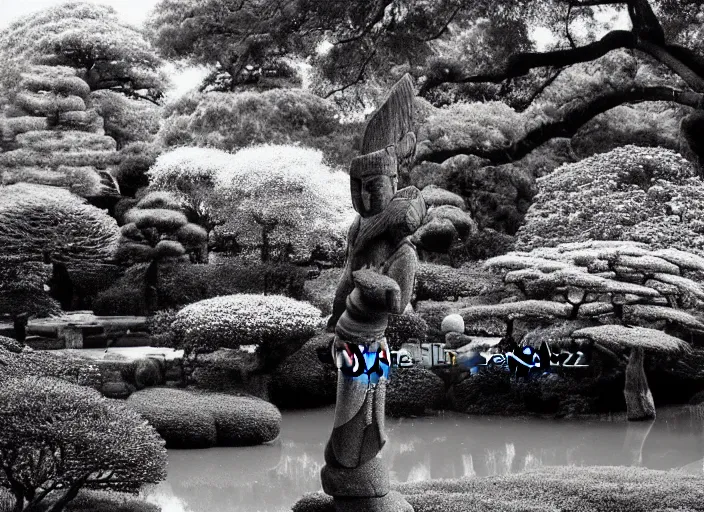 Image similar to japanese garden of an ancient god by wayne barlowez