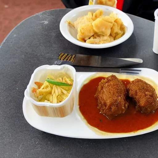 Prompt: traditional samoan food served inside a kfc restaurant