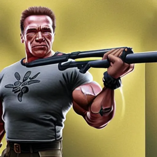 Prompt: a screenshot of arnold schwarzenegger in overwatch