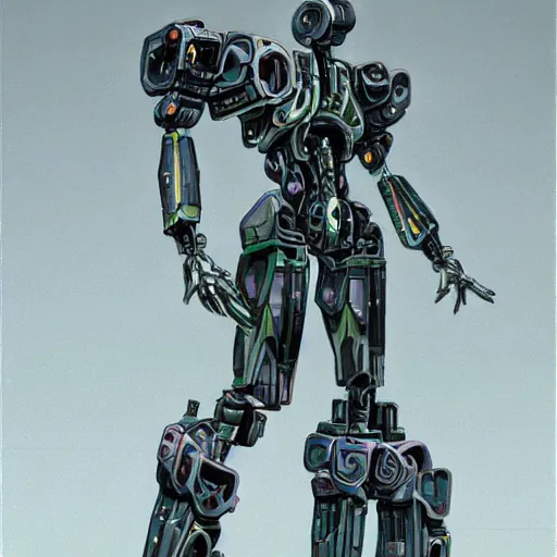 Image similar to humanoid skinny mech by mamoru nagano