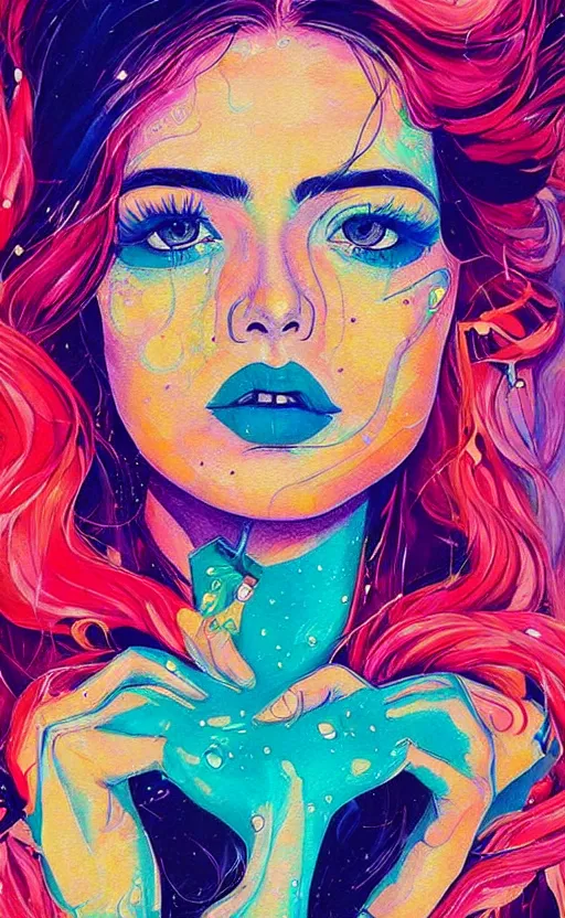 Image similar to an ultra detailed beautiful painting of a stylish woman with colorful sundress, concert poster, modern retro, symmetrical, harumi hironaka, conrad roset, greg rutkowski