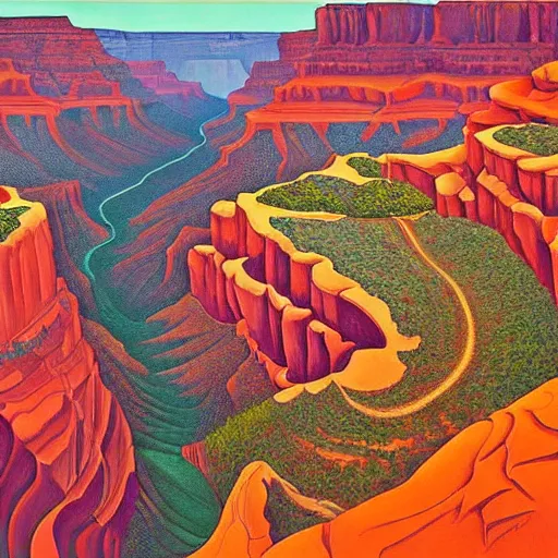 Image similar to grand canyon by Escher and O'Keefe, highly detailed, digital art