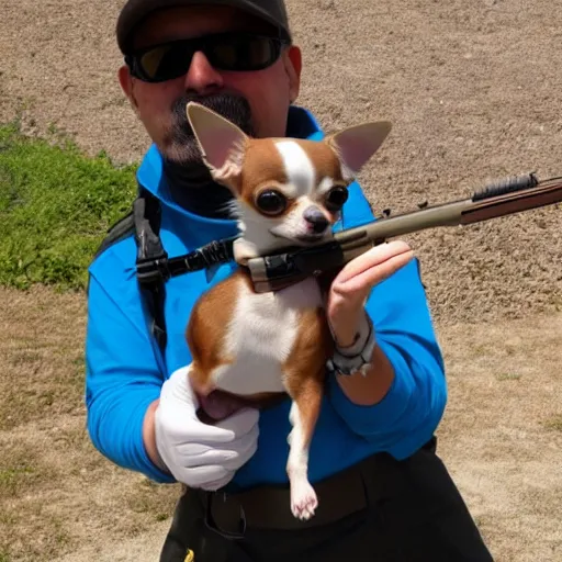 Image similar to chihuahua holding a sniper rifle