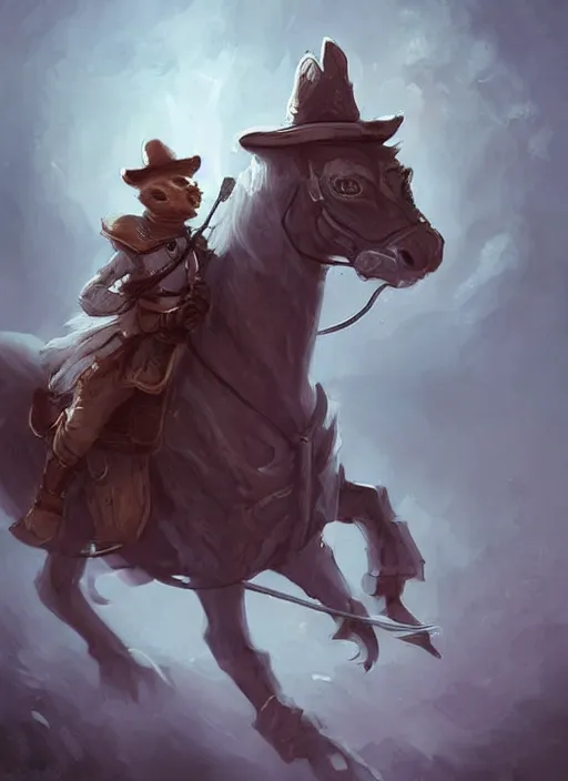 Image similar to cute little cat with wide - brimmed hat riding horse, tiny, small, miniature animal, baby animal, short, pale black armor, cute and adorable, pretty, beautiful, dnd character art portrait, matte fantasy painting, deviantart artstation, by jason felix by steve argyle by tyler jacobson by peter mohrbacher, cinematic lighting