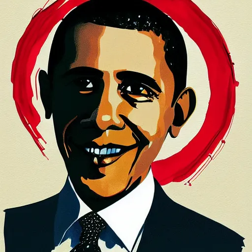 Image similar to presidential portrait of Barack Obama painted by Ralph Steadman
