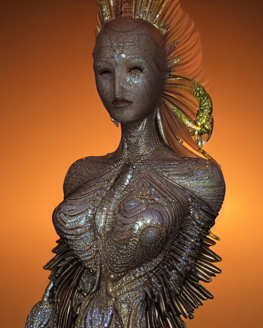 Prompt: a highly detailed metahuman 4 k close up render of an alien goddess bella hadid monument indian sculpture in iris van herpen dress schiaparelli in diamonds crystals swarovski and jewelry iridescent in style of alphonse mucha gustav klimt trending on artstation made in unreal engine 4