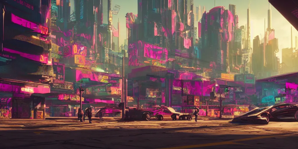 Image similar to DMT city, cyberpunk 2077 style concept art