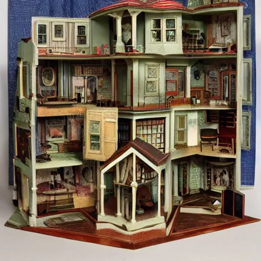 Prompt: a dollhouse cutaway, in the style of hp lovecraft
