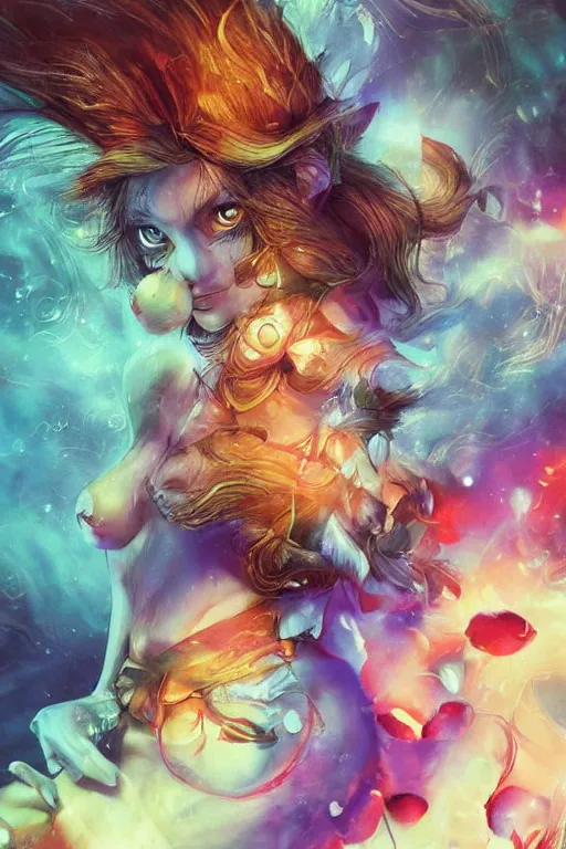 Prompt: close up of an extremely beautiful elokitty, cat girl. Poster design, digital art illustration, Trending on DeviantArt, Artgerm, volumetric lighting, dreamscape maximized, vibrant mood, rose tones, concept art, smooth, ethereal, rainbow bubbles, Aetherpunk, extremely detailed masterpiece, winning award piece, regal, Exquisite detail, post-processing, Unreal Engine, 8k, HD, trending on artstation flawless
