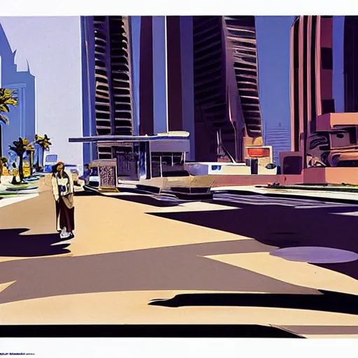 Image similar to gta : dubai, by syd mead