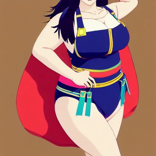 Image similar to a beautiful plus sized model japanese natalie portman, alluring plus sized model, wearing mayan leotard with elegant mayan apron overalls, street fashion hip hop style with mayan patterns, aztec street fashion, gapmoe yandere grimdark, trending on pixiv fanbox, painted by greg rutkowski makoto shinkai takashi takeuchi studio ghibli, akihiko yoshida