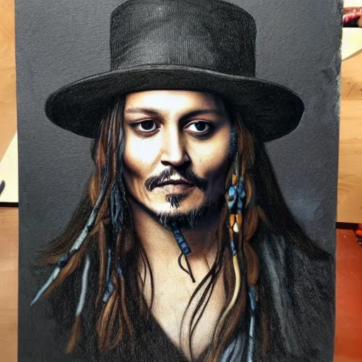 Image similar to portrait of johnny depp in the style of leonardo da vinci