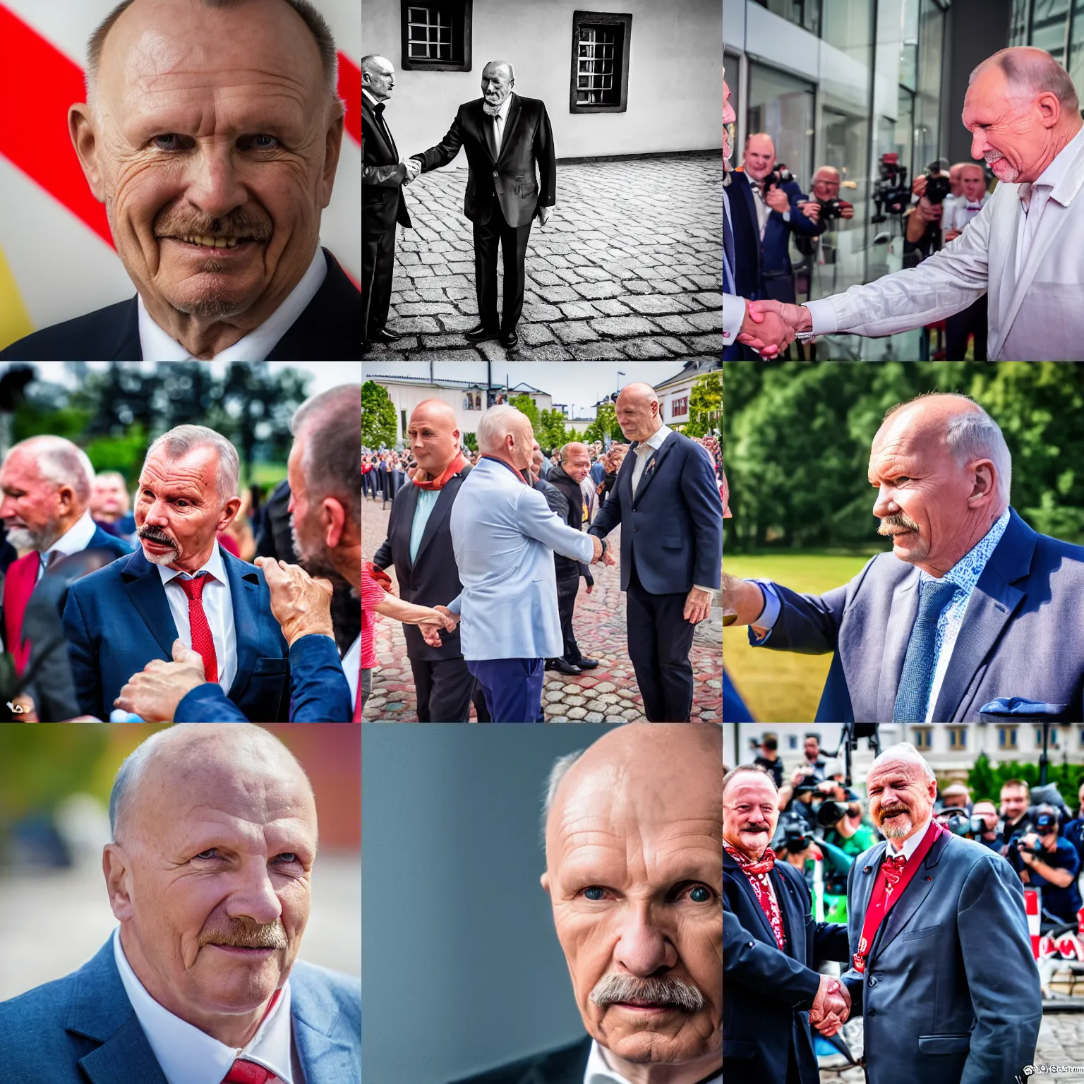 Prompt: headshot of janusz korwin - mikke from poland as the king of poland shaking someones hand, eos - 1 d, f / 1. 4, iso 2 0 0, 1 / 1 6 0 s, 8 k, raw, unedited, symmetrical balance, in - frame, photoshop, nvidia, topaz ai